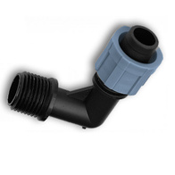 Kolanko z przyłączem do taśmy 16 mm na gwint 1/2 cala