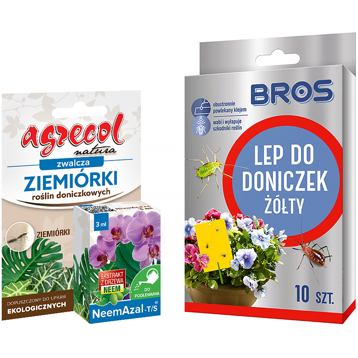 Zestaw przeciw ziemiórkom Agrecol NeemAzal + lep do doniczek BROS żółty