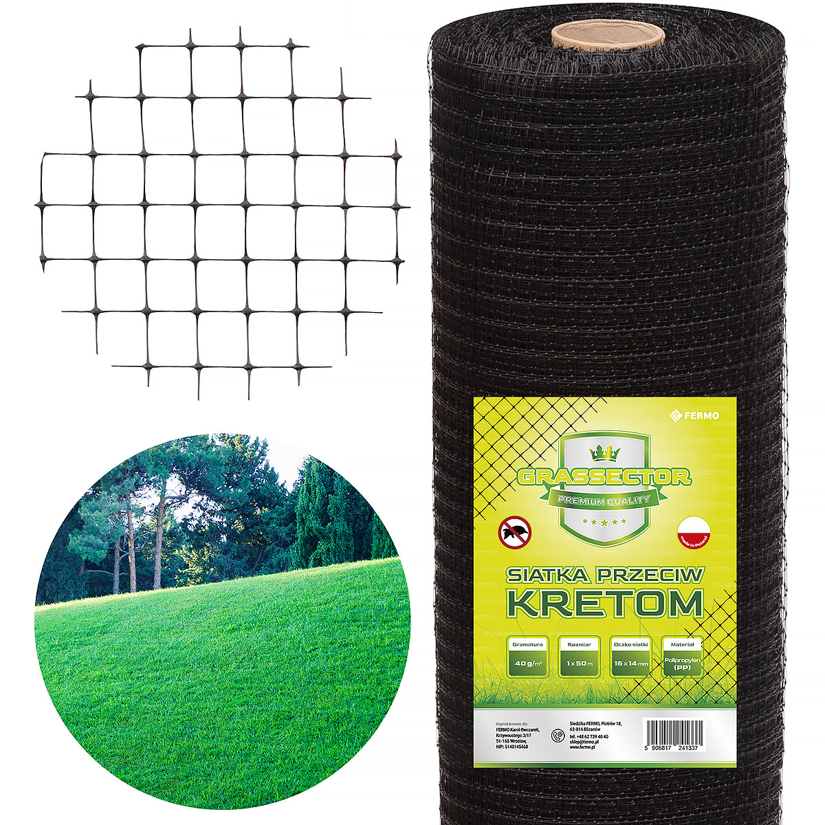 Siatka trawnikowa przeciw kretom GRASSECTOR Premium 40 g/m2 rolka 1 x 50 m, oczko 14x16 mm