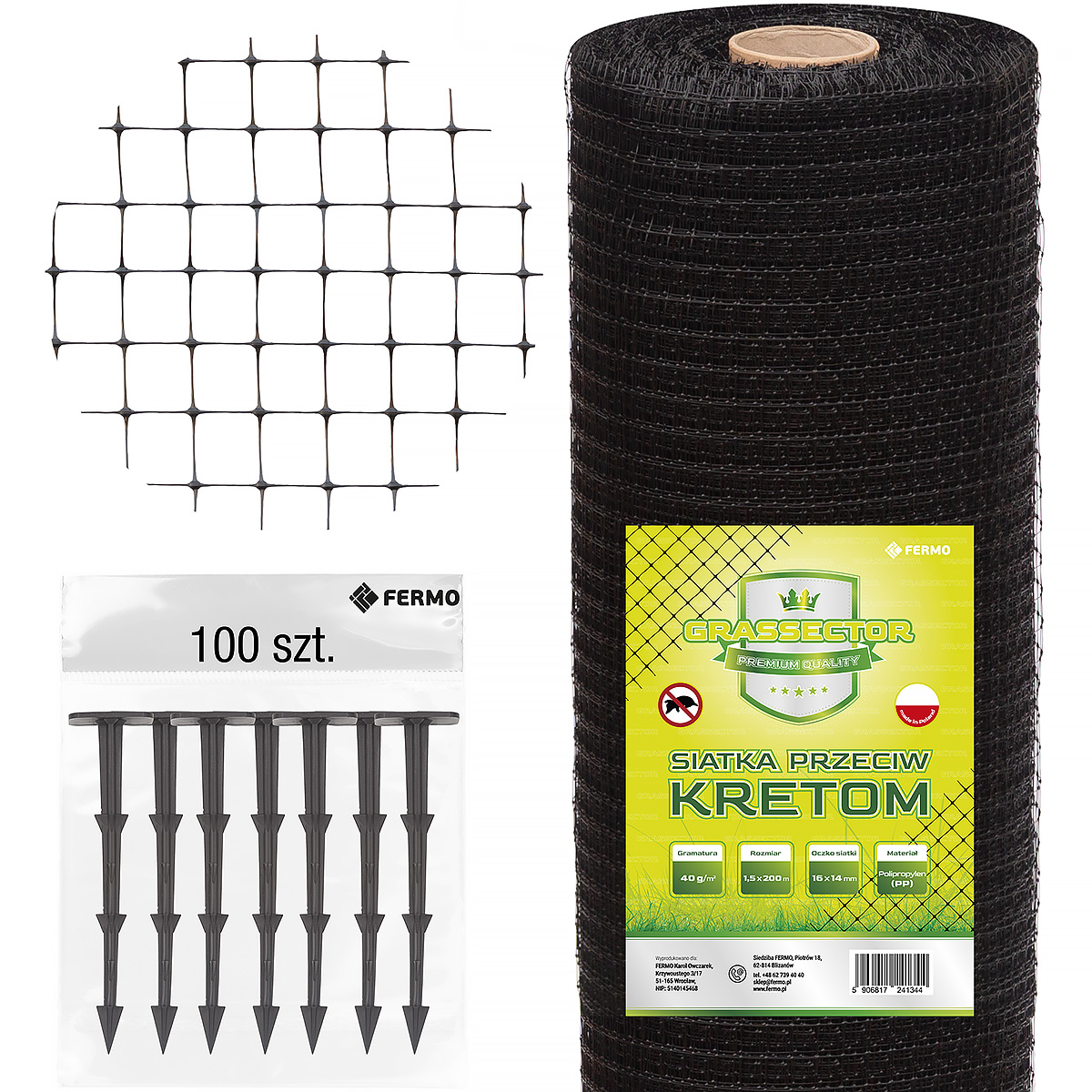 Siatka na krety GRASSECTOR Premium 40 g/m2 w rolce 1,5 x 200 m + kotwy gratis