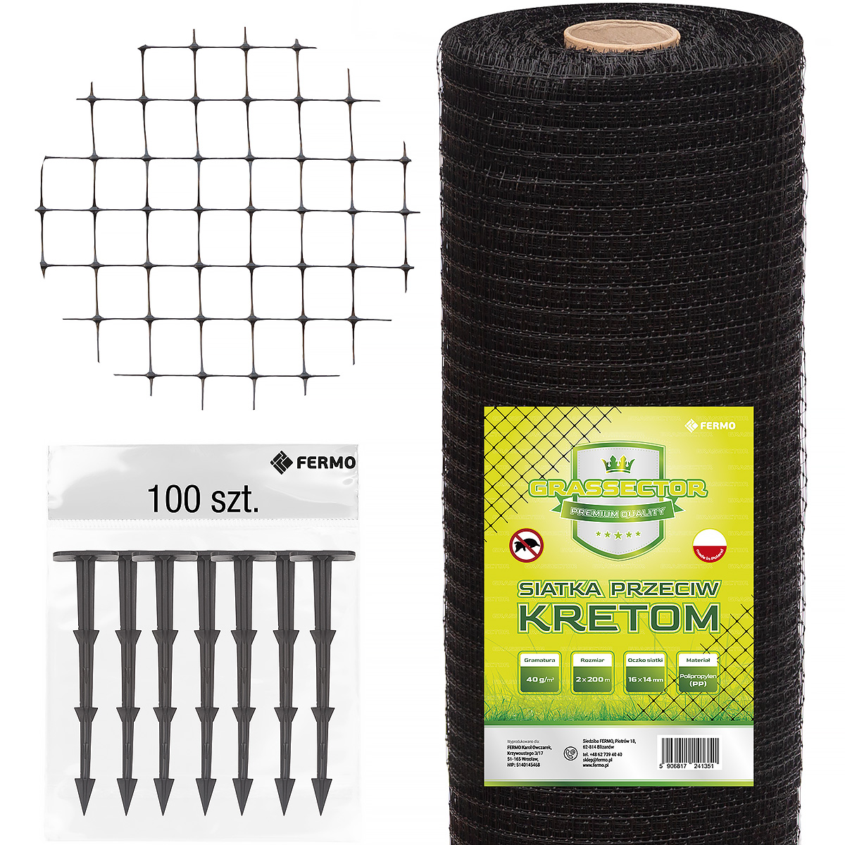 Siatka przeciw kretom GRASSECTOR Premium 40 g/m2 rolka 2 x 200 m + kotwy gratis