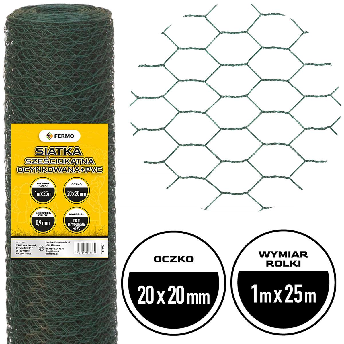 Siatka Hex z drobnym oczkiem 2cm, 25mb powlekana