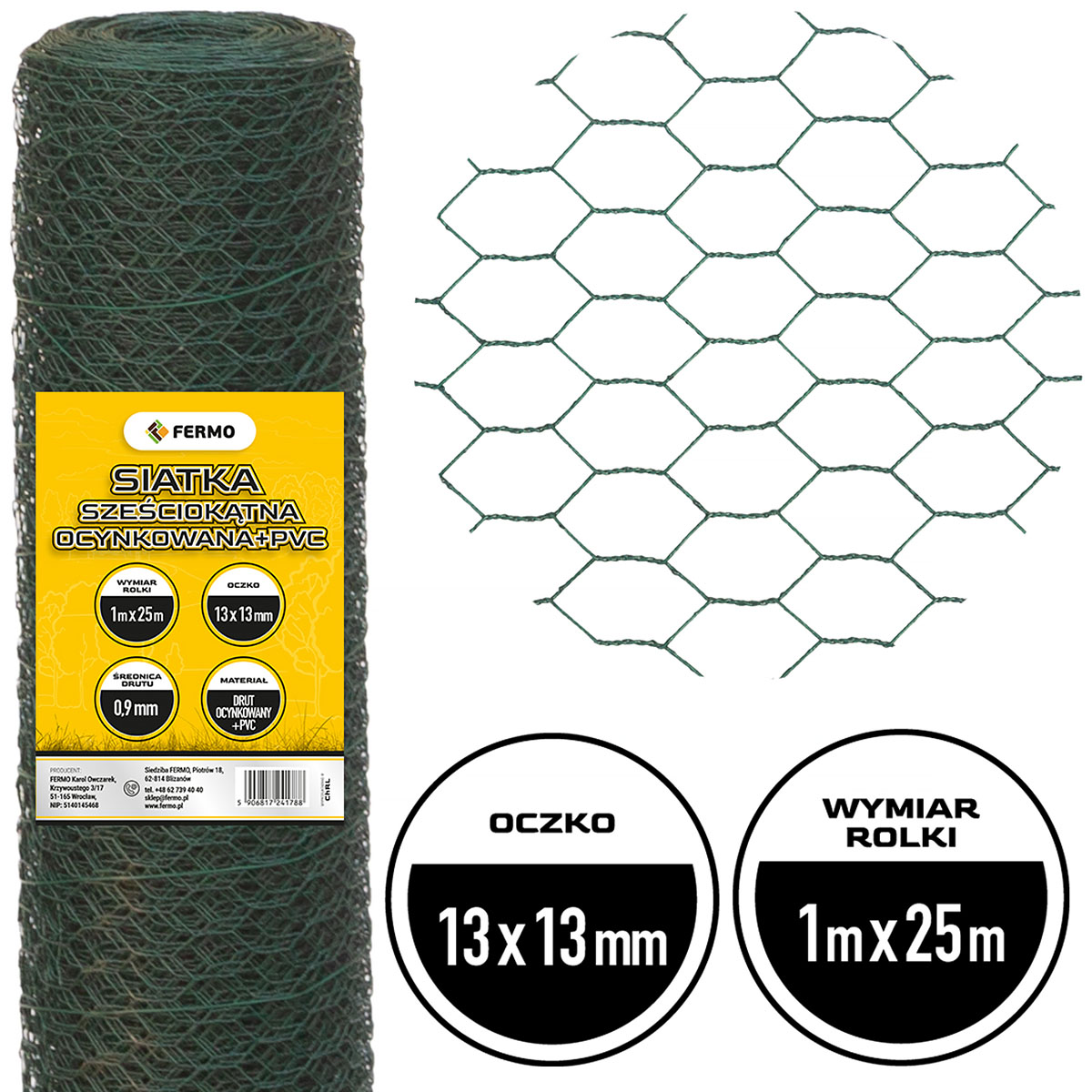 Siatka Hex z drobnym oczkiem 1,3cm, 25mb powlekana