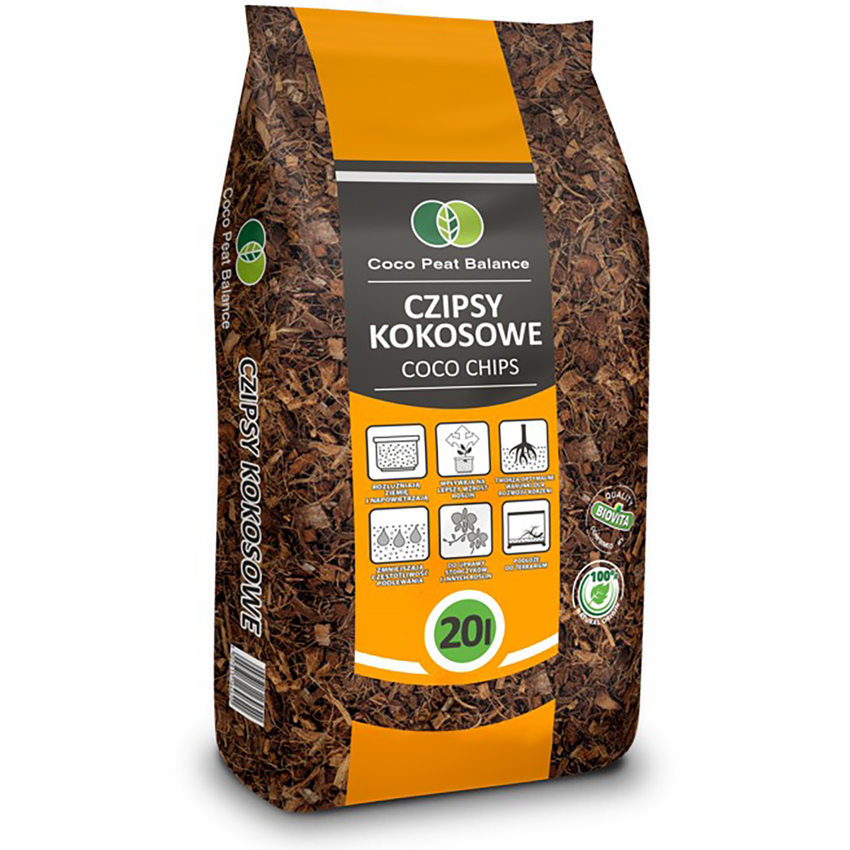 Chipsy kokosowe rozluźnione Biovita Coco Chips 20 l naturalne podłoże