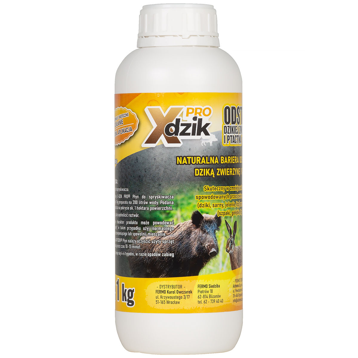 Zapachowy odstraszacz dzików, saren jeleni i ptaków w płynie X-DZIK PRO 1 kg