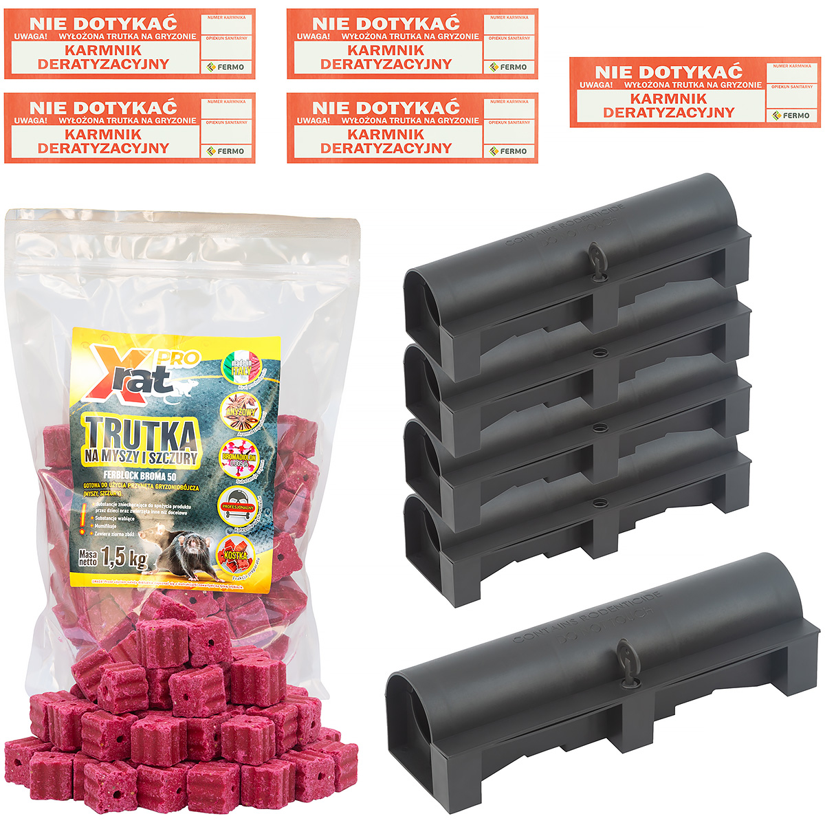 Zestaw deratyzacyjny trutka na gryzonie w kostce 1,5 kg + 5 stacji