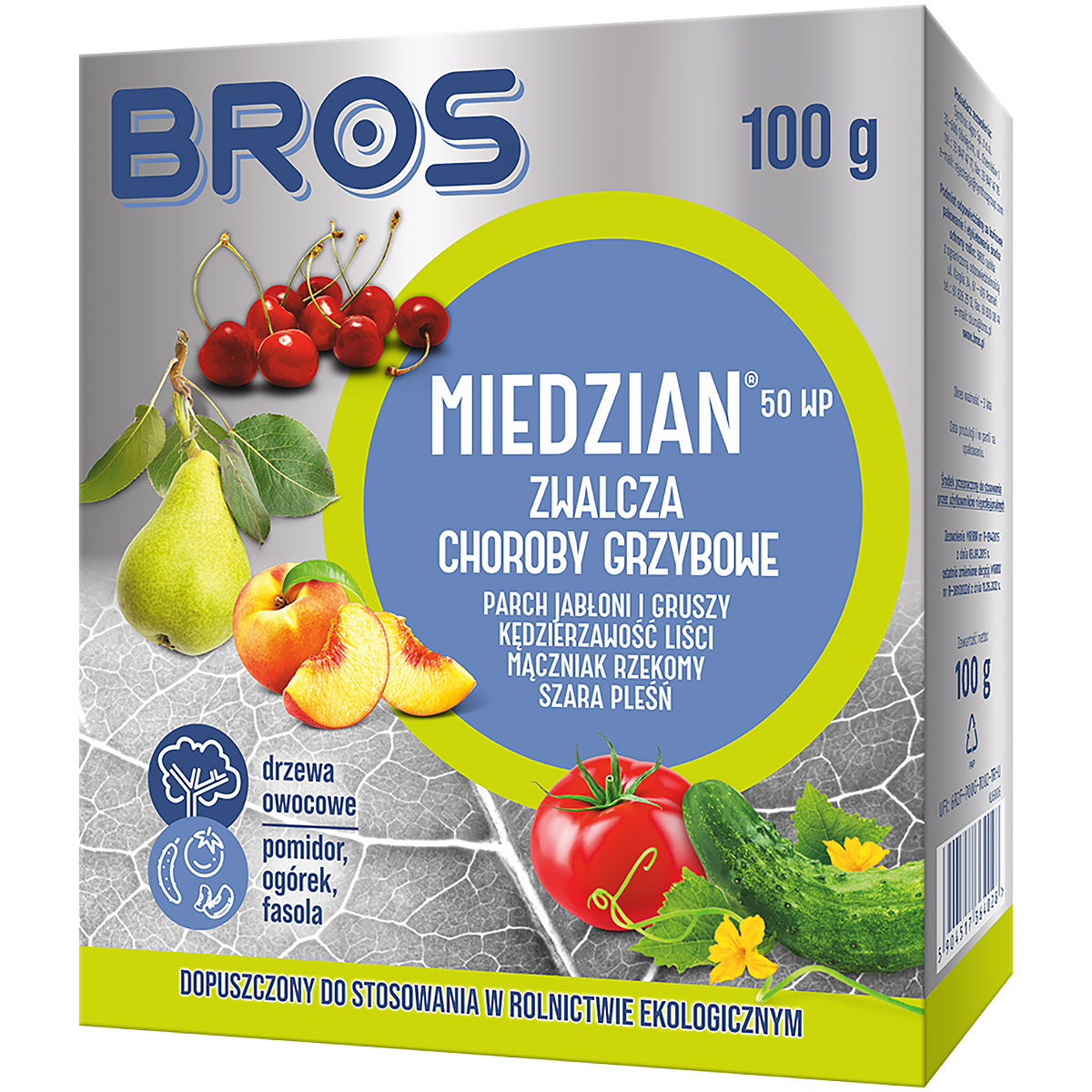 Środek grzybobójczy na kędzierzawość parch mączniak pleśń MIEDZIAN 50 WP 100 g Bros