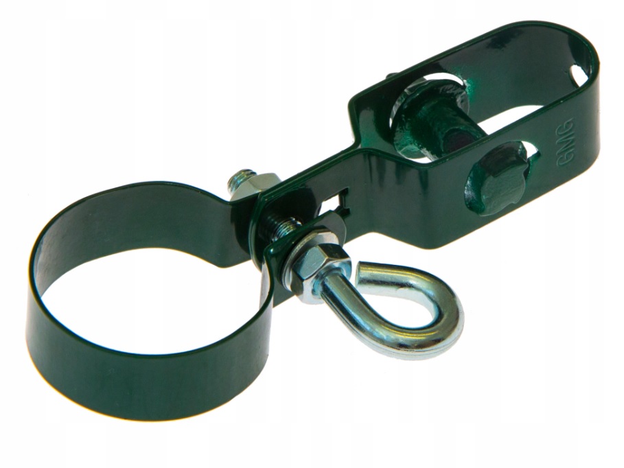 Napinacz do siatki ogrodzeniowej ze śrubą i opaską na słupki 48 mm zielony